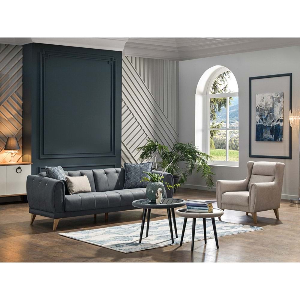 MONDI LAVIN ÜÇLÜ KOLTUK SOMON BATIK DÜZ