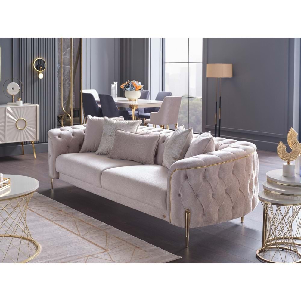 MONDI DOLCE GOLD ÜÇLÜ KOLTUK FRIDA KREM DÜZ
