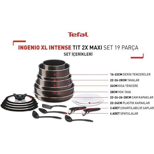 TEFAL INGENIO XL INTENSE TİTANYUM 2X MAXİ SET 19 PARÇA