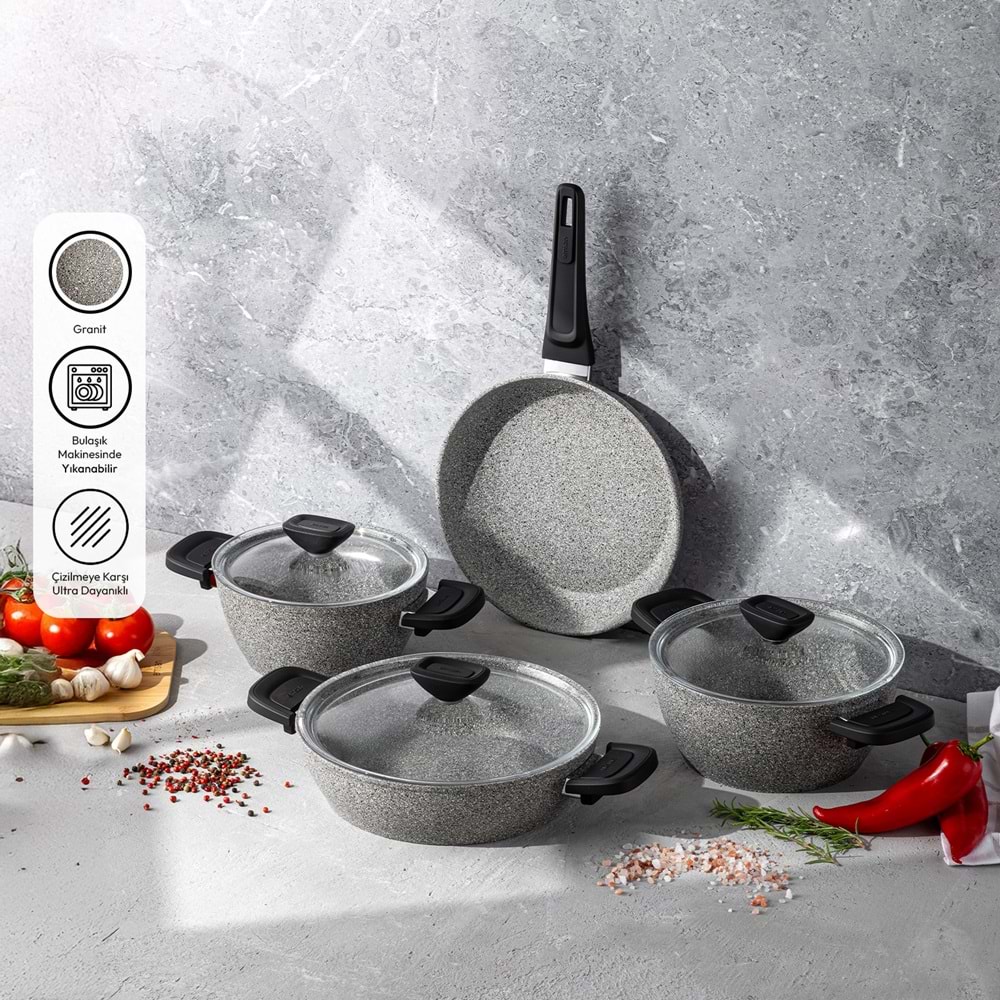 EMSAN FORTIS GRANİT 7 PARÇA TENCERE SETİ